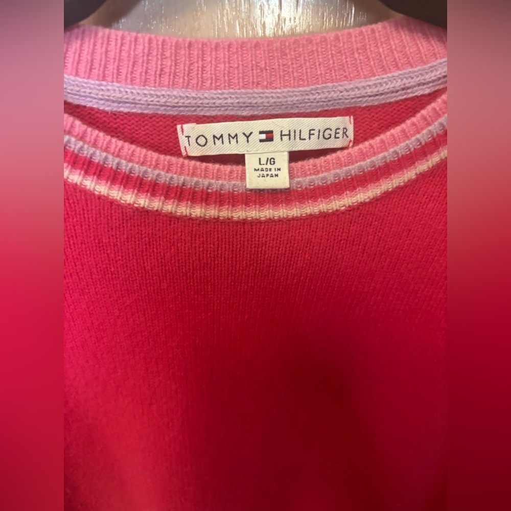 Tommy Hilfiger Womens Sweater Lambswool Angora Blend Sz L Pink Preppy Collegial - Picture 3 of 16